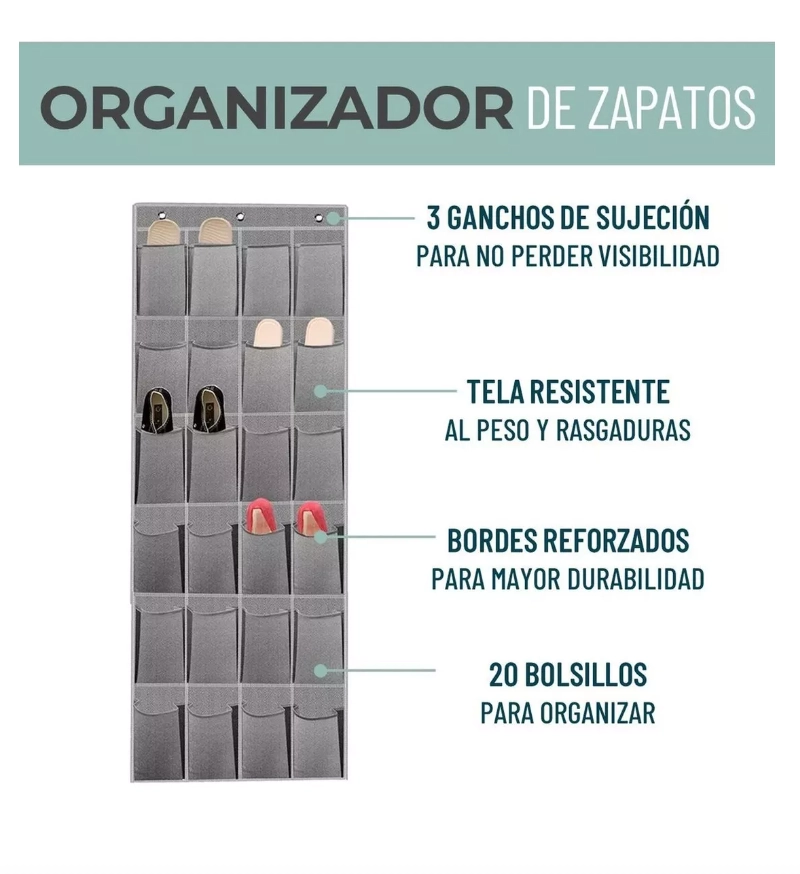 ORGANIZADOR ZAPATOS ZAPATERO COLGANTE PUERTA CLOSET 24 PARES - 2