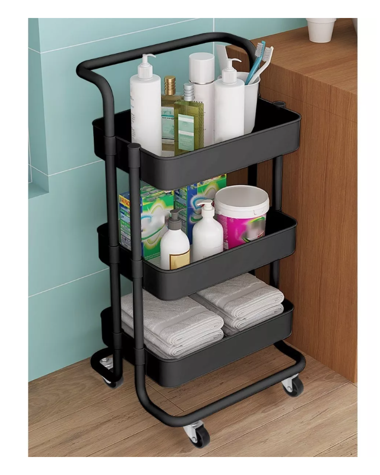CARRO AYUDANTE COSMÉTICA RIQUI ORGANIZADOR MUEBLE ESTANTE ALMACENAMIENTO 3 NIVELES NEGRO - 1