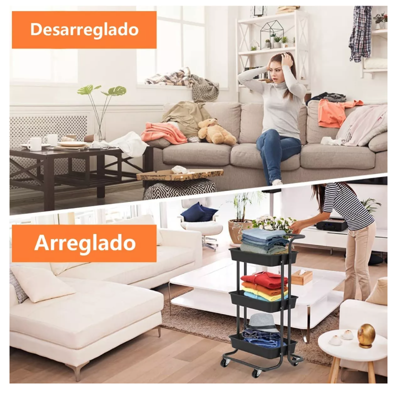 CARRO AYUDANTE COSMÉTICA RIQUI ORGANIZADOR MUEBLE ESTANTE ALMACENAMIENTO 3 NIVELES NEGRO - 4