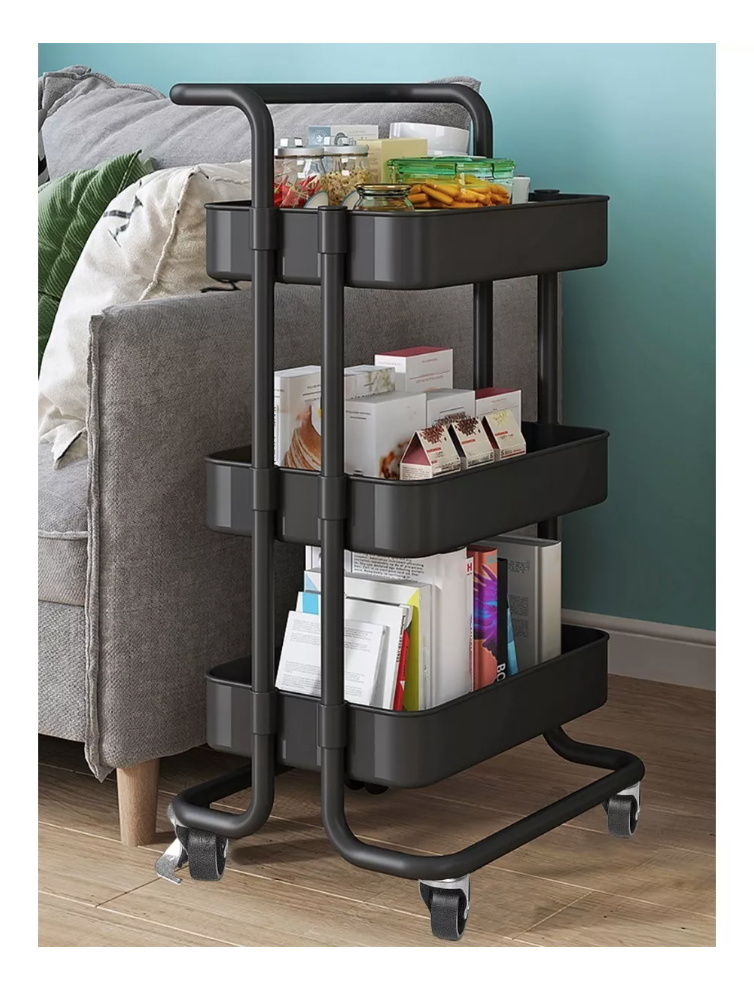 CARRO AYUDANTE COSMÉTICA RIQUI ORGANIZADOR MUEBLE ESTANTE ALMACENAMIENTO 3 NIVELES NEGRO - 5