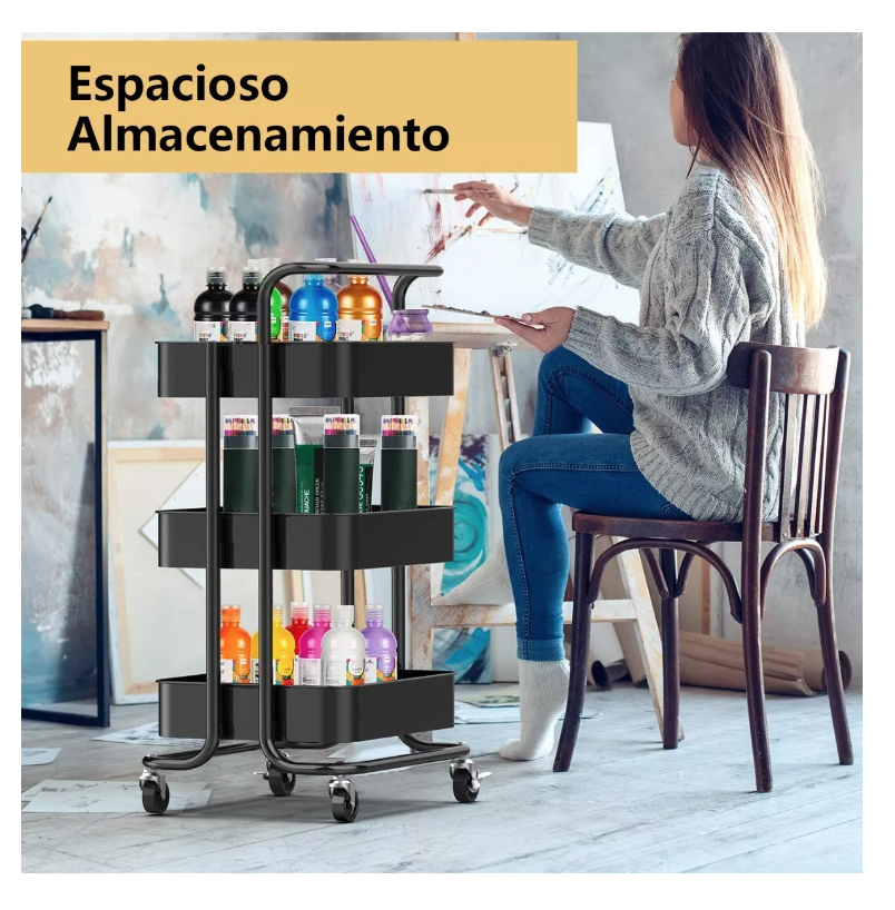 CARRO AYUDANTE COSMÉTICA RIQUI ORGANIZADOR MUEBLE ESTANTE ALMACENAMIENTO 3 NIVELES NEGRO - 6
