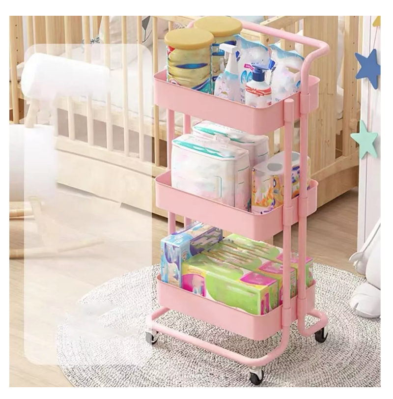 CARRO AYUDANTE COSMÉTICA RIQUI ORGANIZADOR MUEBLE ESTANTE ALMACENAMIENTO 3 NIVELES ROSADO - 1