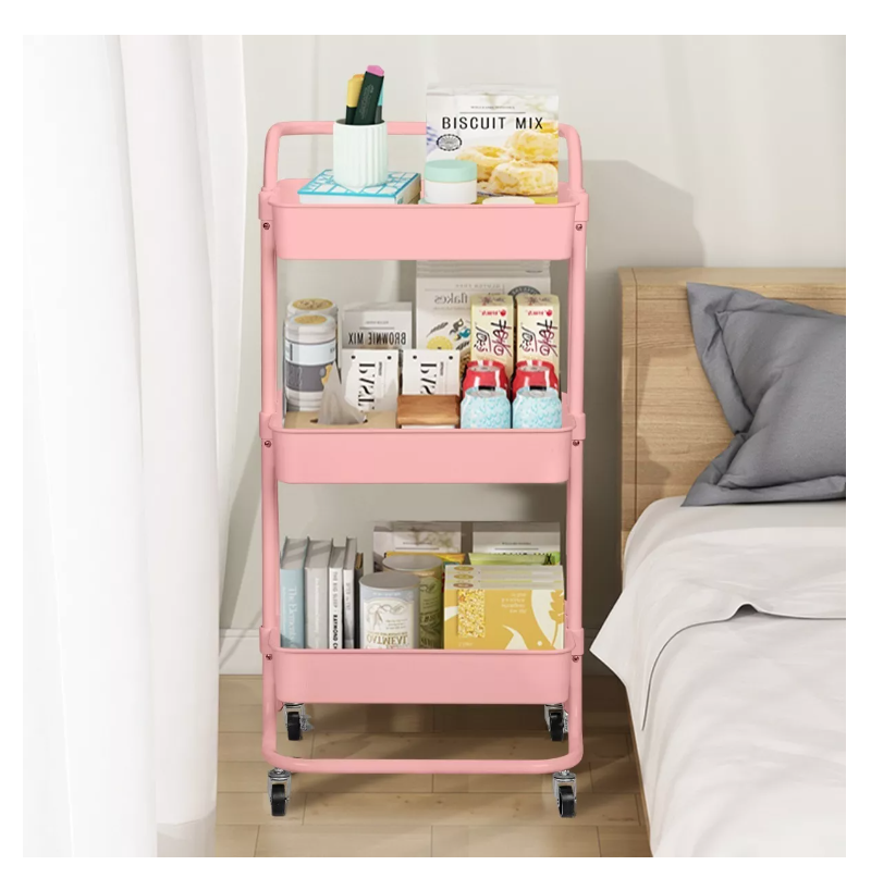 CARRO AYUDANTE COSMÉTICA RIQUI ORGANIZADOR MUEBLE ESTANTE ALMACENAMIENTO 3 NIVELES ROSADO - 2
