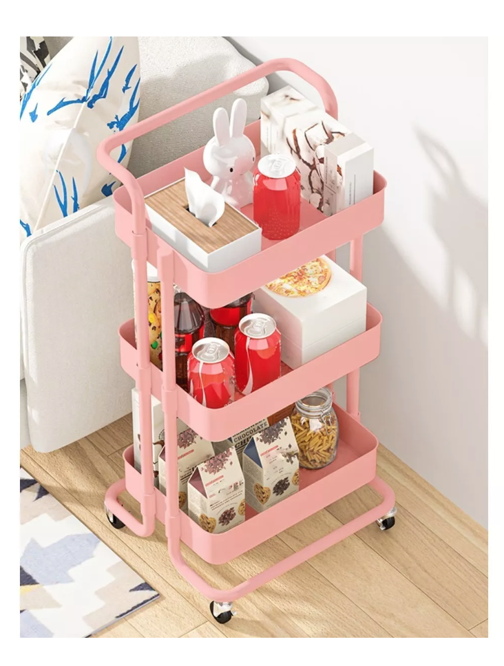 CARRO AYUDANTE COSMÉTICA RIQUI ORGANIZADOR MUEBLE ESTANTE ALMACENAMIENTO 3 NIVELES ROSADO - 3
