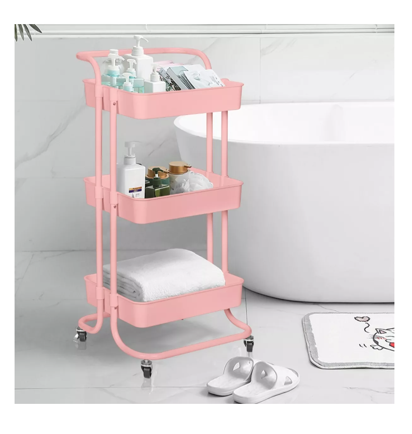 CARRO AYUDANTE COSMÉTICA RIQUI ORGANIZADOR MUEBLE ESTANTE ALMACENAMIENTO 3 NIVELES ROSADO - 4