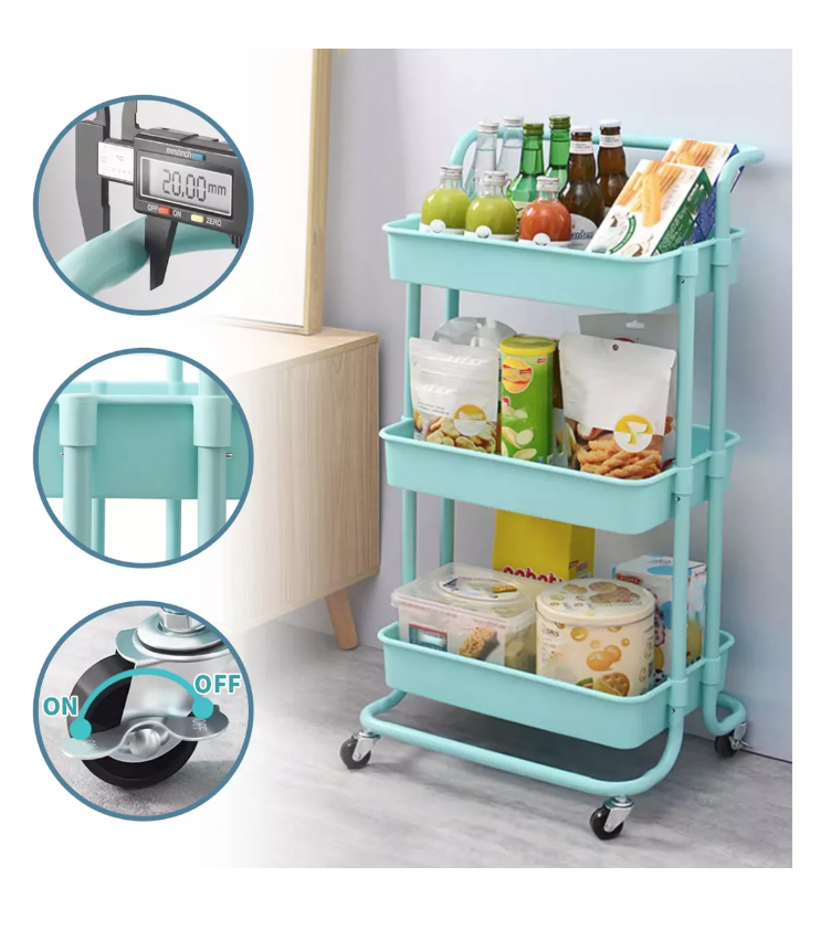 CARRITO ORGANIZADOR RIQUI CON RUEDAS 3 NIVELES VERDE TIFFANY - 2