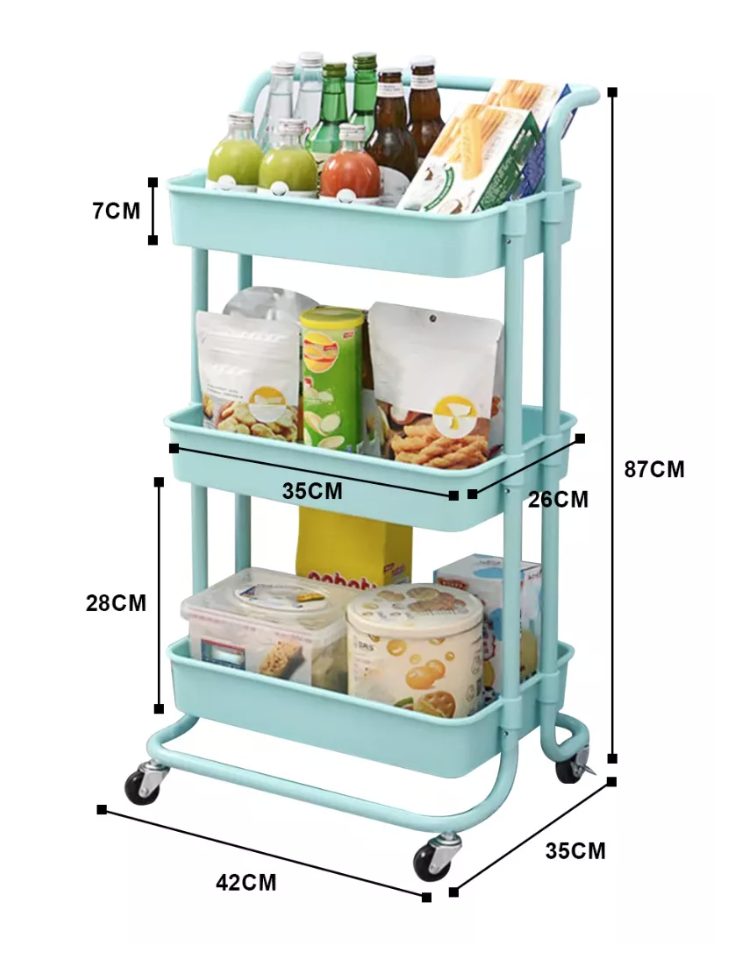 CARRITO ORGANIZADOR RIQUI CON RUEDAS 3 NIVELES VERDE TIFFANY - 4