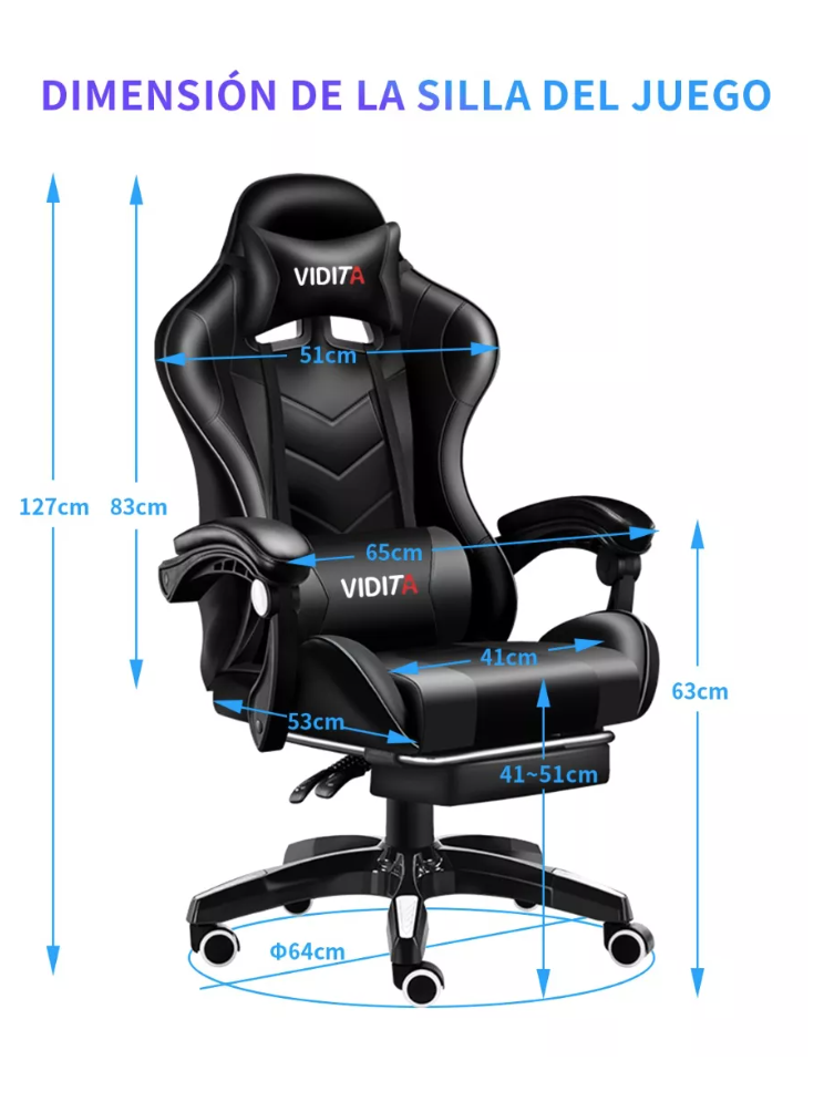 SILLA RIQUI NEGRO GAMER VIDITA ERGONÓMICA NEGRA CON TAPIZADO DE POLIURETANO - 6