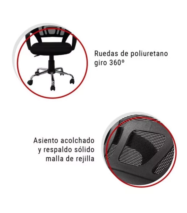 SILLA RIQUI NEGRO EJECUTIVA RIO ESCRITORIO REGULABLE NEGRA MESH RUEDAS - 4