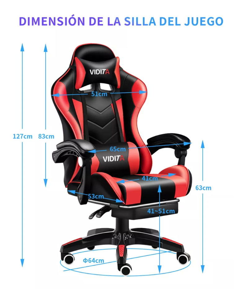SILLA RIQUI ROJO GAMER VIDITA ERGONÓMICA NEGRA Y ROJA CON TAPIZADO DE POLIURETANO - 5