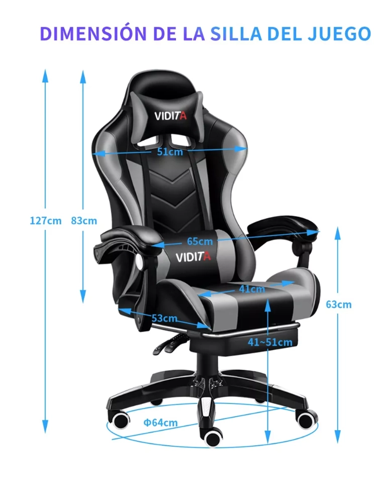 SILLA RIQUI GRIS GAMER VIDITA ERGONÓMICA NEGRO Y CON TAPIZADO DE POLIURETANO - 5