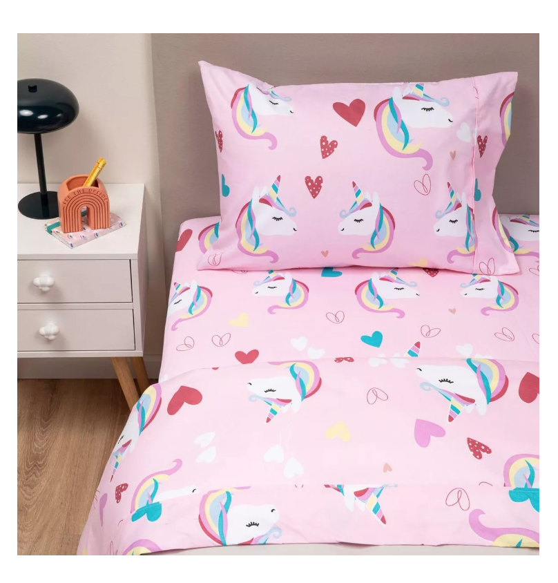 SÁBANAS RIQUI 1.5 PLAZAS ROSADO ESTAMPADAS NIÑA + FUNDA ALMOHADA - 1