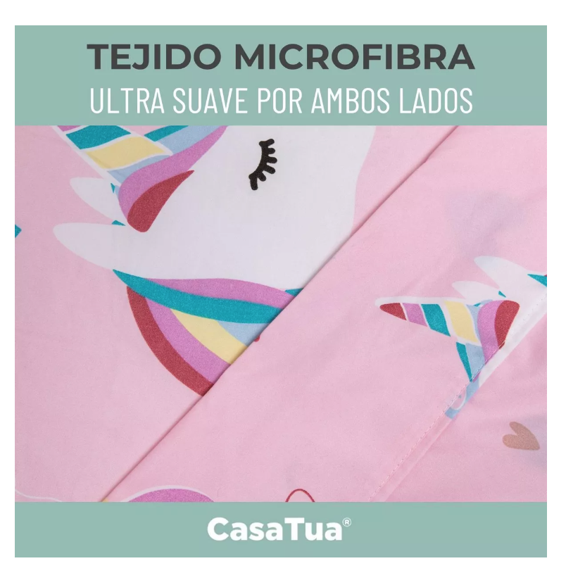 SÁBANAS RIQUI 1.5 PLAZAS ROSADO ESTAMPADAS NIÑA + FUNDA ALMOHADA - 4