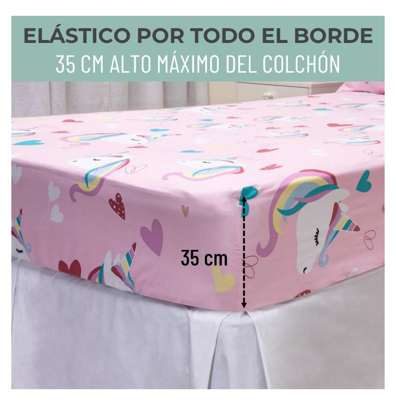 SÁBANAS RIQUI 1.5 PLAZAS ROSADO ESTAMPADAS NIÑA + FUNDA ALMOHADA - 5