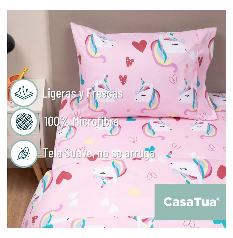 SÁBANAS RIQUI 1.5 PLAZAS ROSADO ESTAMPADAS NIÑA + FUNDA ALMOHADA - 6