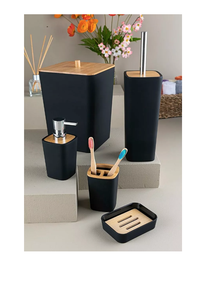 SET DE BAÑO 6 PIEZAS DUCHA ELEGANTE BAMBU DISPENSADORES - 2
