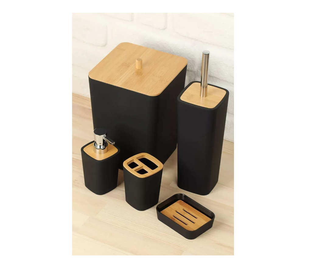 SET DE BAÑO 6 PIEZAS DUCHA ELEGANTE BAMBU DISPENSADORES - 4