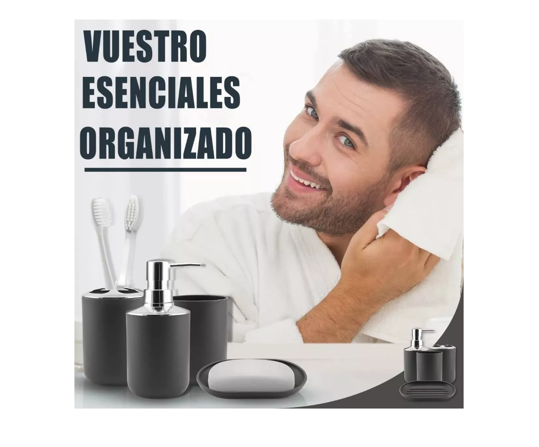 SET DE ACCESORIOS DE BAÑO MIXA-MIMBRAL NEGRO 6UN - 2