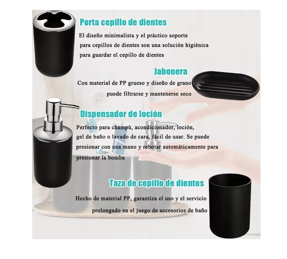 SET DE ACCESORIOS DE BAÑO MIXA-MIMBRAL NEGRO 6UN - 3