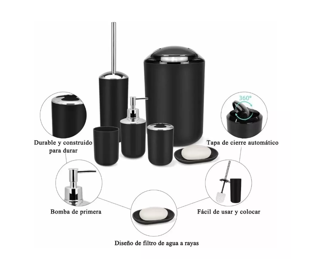 SET DE ACCESORIOS DE BAÑO MIXA-MIMBRAL NEGRO 6UN - 5
