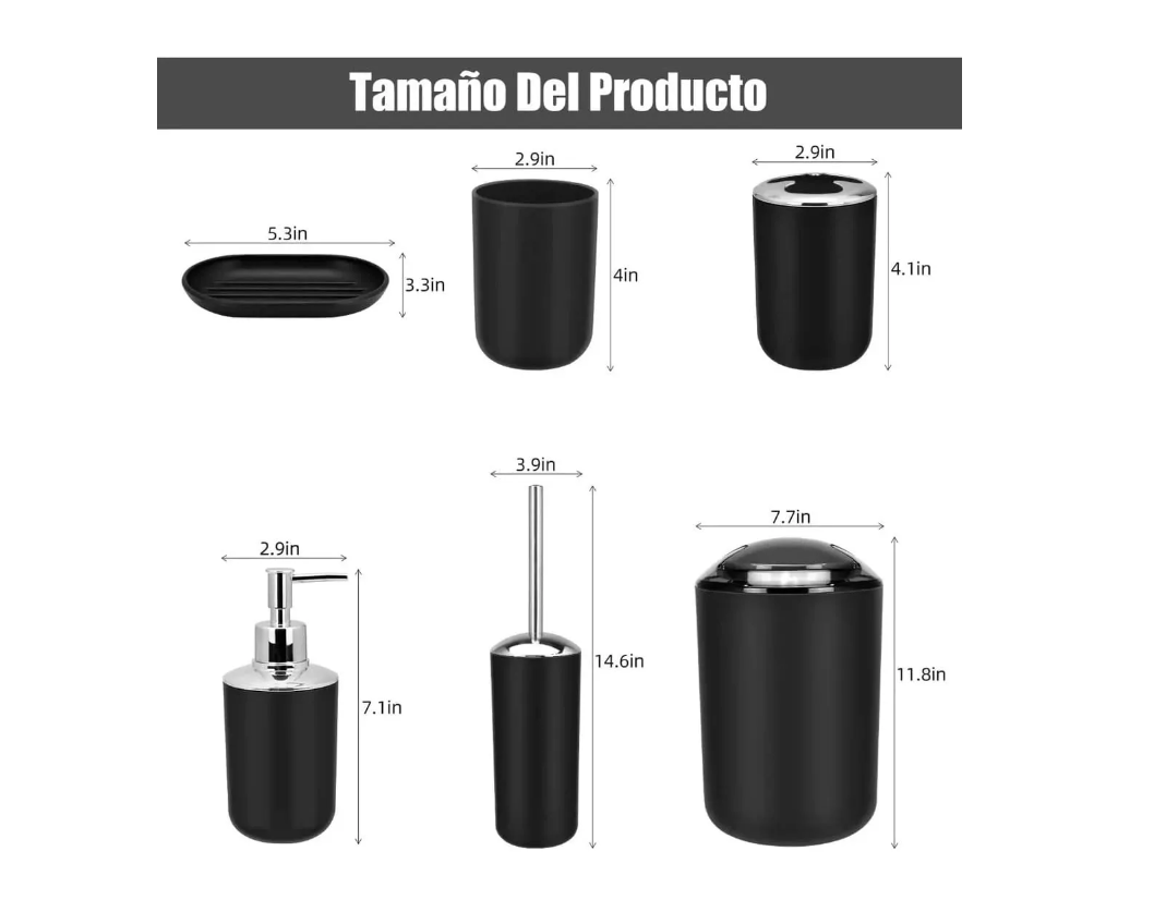 SET DE ACCESORIOS DE BAÑO MIXA-MIMBRAL NEGRO 6UN - 7