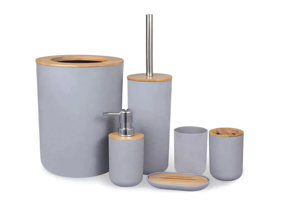 SET JUEGO DE BAÑO 6 PIEZAS BAMBÚ PP+PET LAVADO Y ALMACENAJE - 1