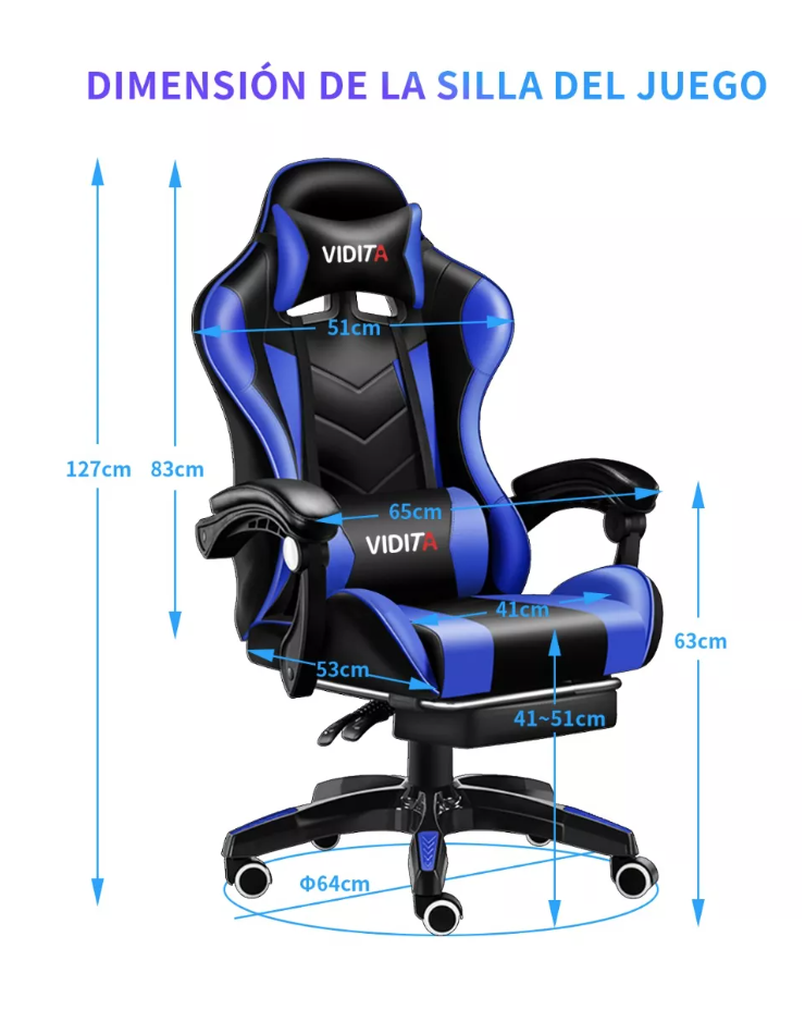 SILLA GAMER VIDITA ERGONÓMICA NEGRA Y AZUL CON TAPIZADO DE POLIURETANO - 5