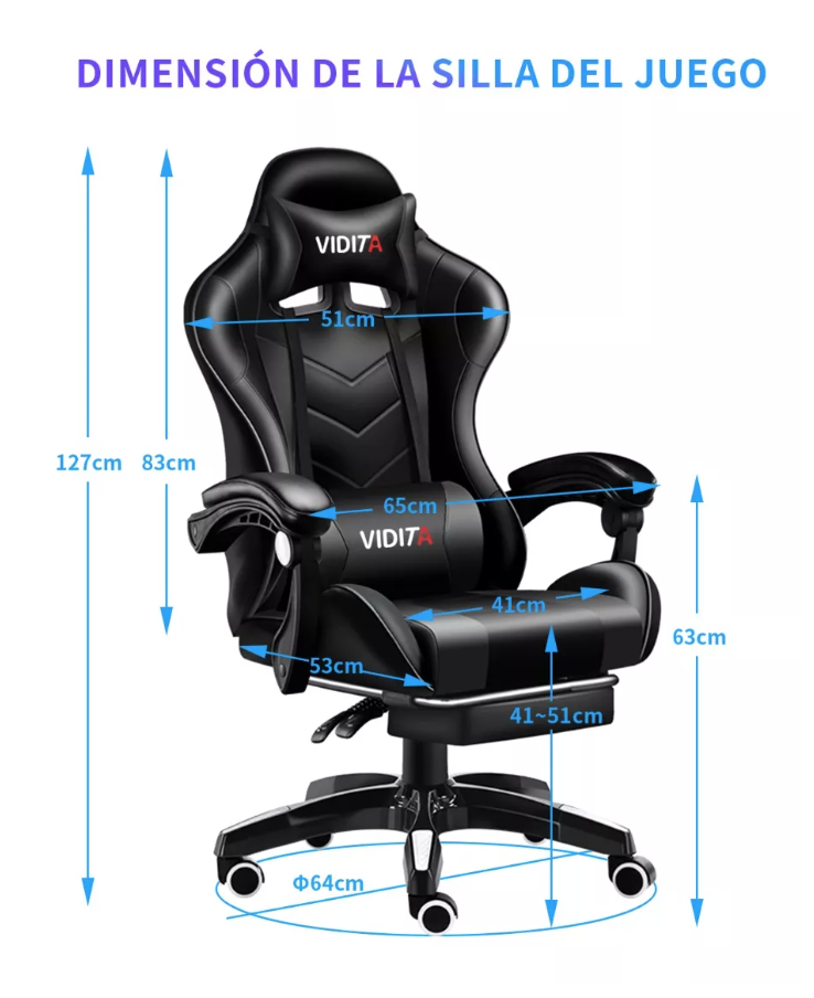 SILLA GAMER VIDITA GX2000 ERGONÓMICA NEGRA CON TAPIZADO DE POLIURETANO - 6