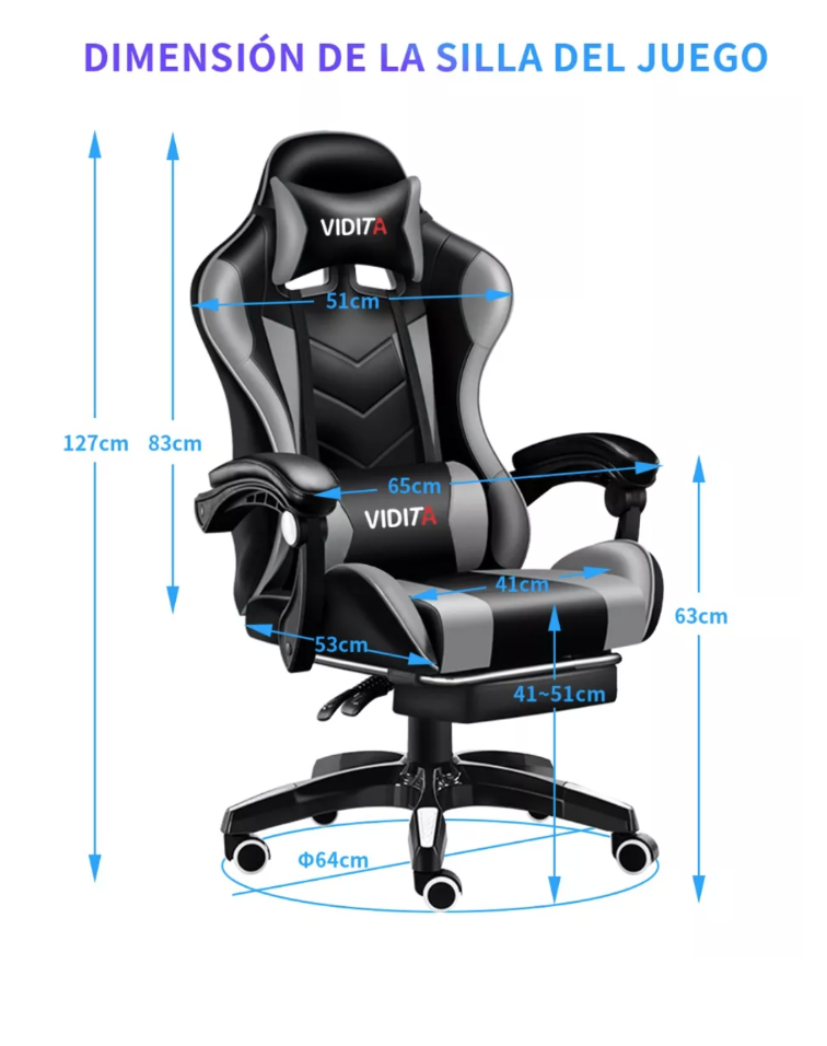 SILLA GAMER VIDITA ERGONÓMICA NEGRO Y GRIS CON TAPIZADO DE POLIURETANO - 5