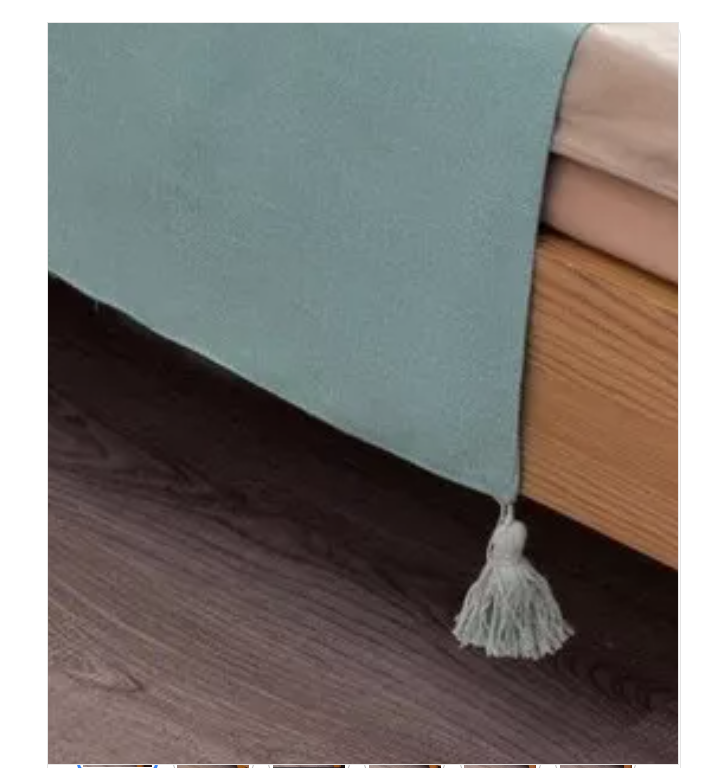 PIECERA RIQUI POMPONES 2 PLAZAS KING 210 X 70 CM LINO CELESTE - 2