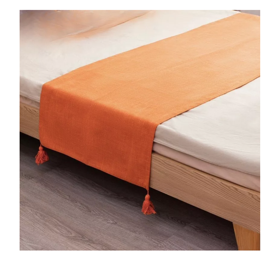 PIECERA RIQUI POMPONES 2 PLAZAS KING 210 X 70 CM LINO NARANJO - 1