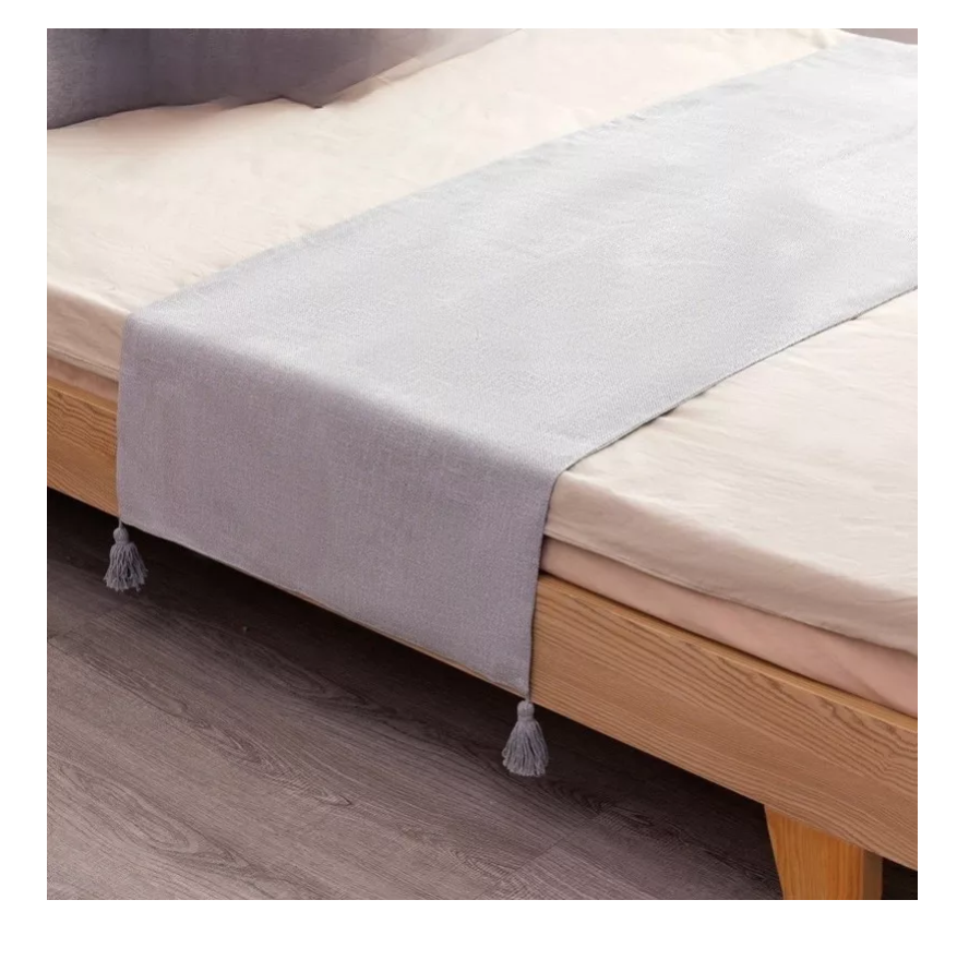 PIECERA RIQUI POMPONES 2 PLAZAS KING 210 X 70 CM LINO GRIS - 1