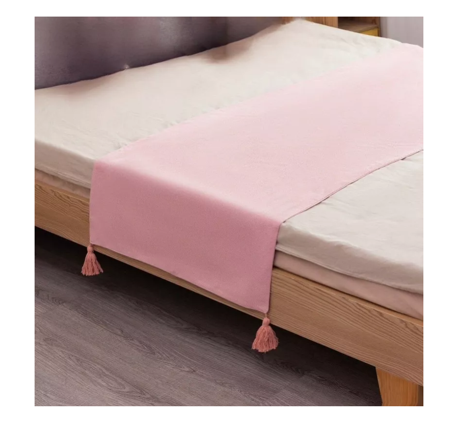 PIECERA RIQUI POMPONES 2 PLAZAS KING 210 X 70 CM LINO ROSA - 1