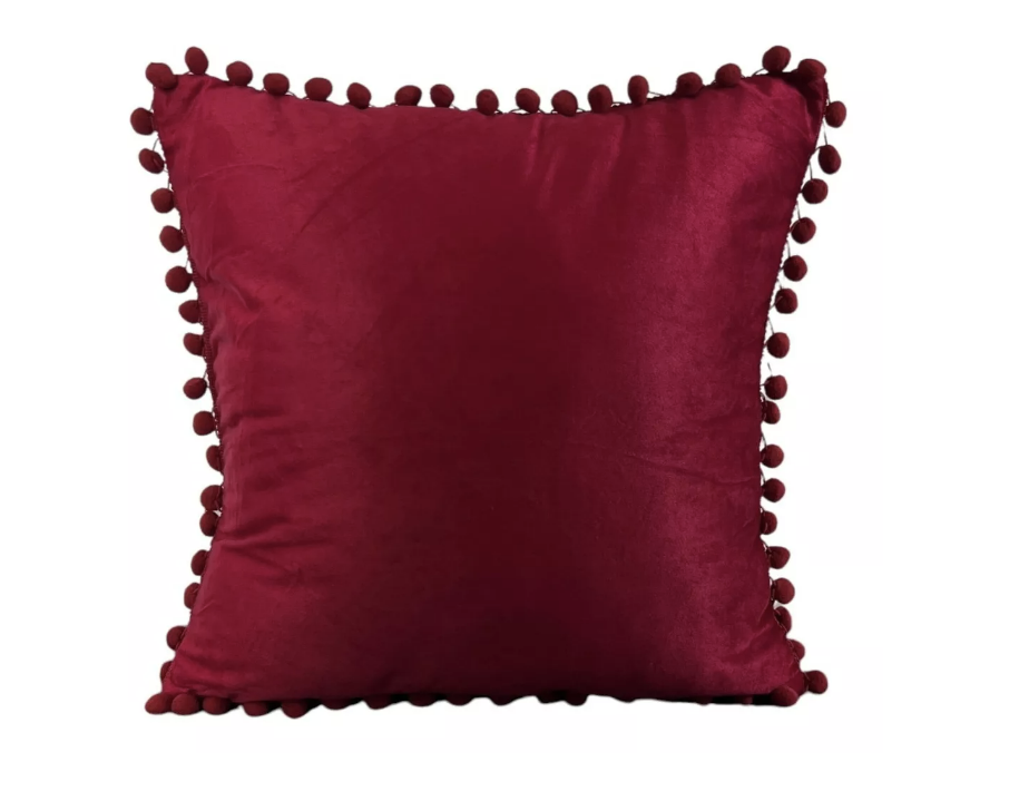 FUNDA RIQUI COJINES POMPONES MEDIDA 45 X 45 CM TERCIOPELO BURDEO - 1