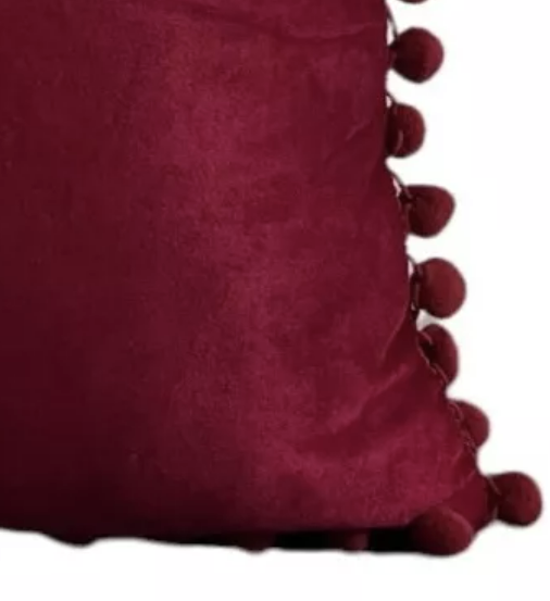 FUNDA RIQUI COJINES POMPONES MEDIDA 45 X 45 CM TERCIOPELO BURDEO - 3