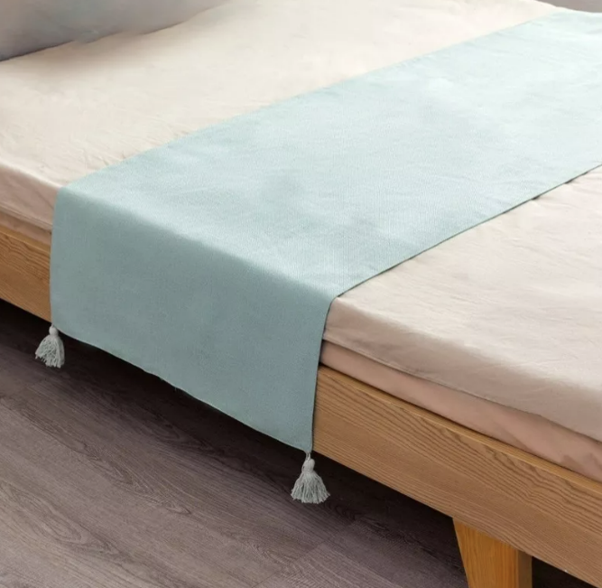 PIECERA RIQUI POMPONES 2 PLAZAS KING 210 X 70 CM LINO AGUA - 1