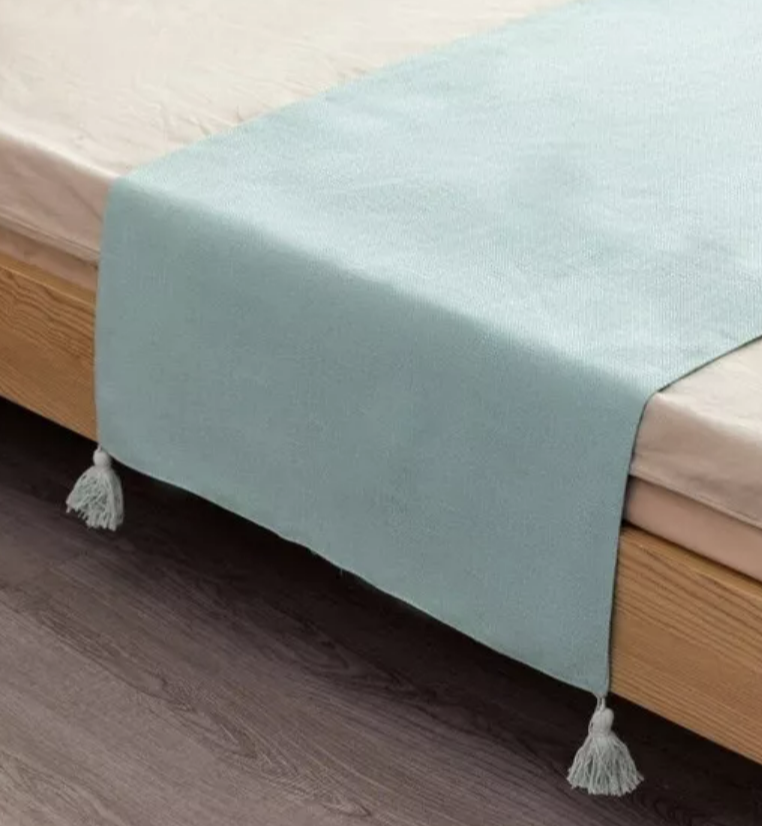 PIECERA RIQUI POMPONES 2 PLAZAS KING 210 X 70 CM LINO AGUA - 2