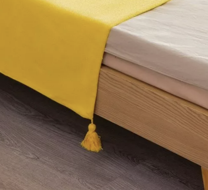 PIECERA RIQUI POMPONES 2 PLAZAS KING 210 X 70 CM LINO AMARILLO - 2