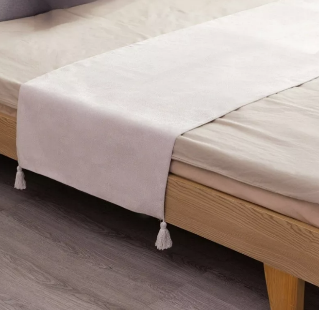 PIECERA RIQUI POMPONES 2 PLAZAS KING 210 X 70 CM LINO CREMA - 1