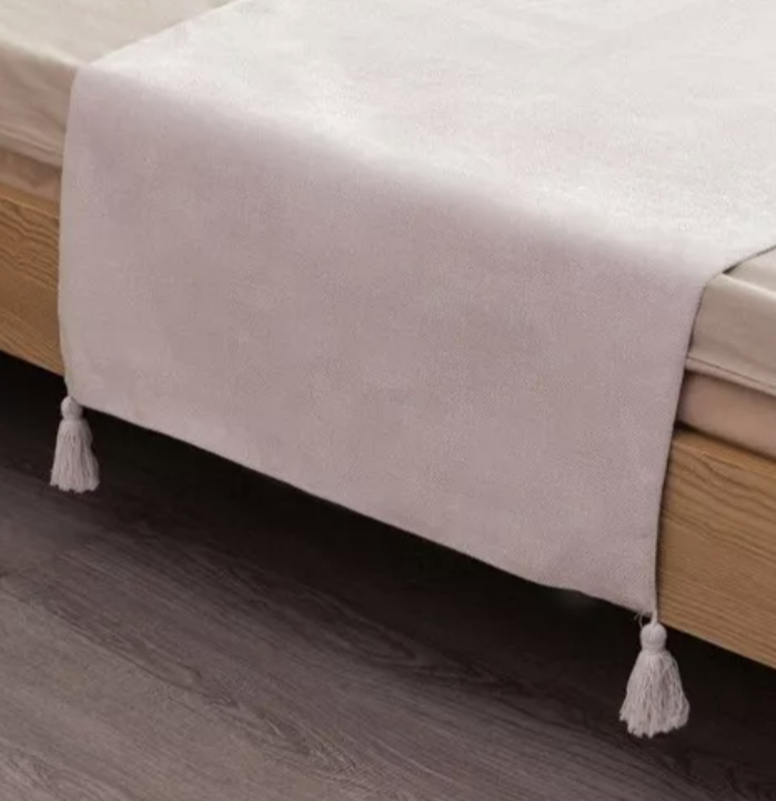 PIECERA RIQUI POMPONES 2 PLAZAS KING 210 X 70 CM LINO CREMA - 2
