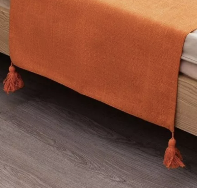 PIECERA RIQUI POMPONES 2 PLAZAS KING 210 X 70 CM LINO NARANJO - 2