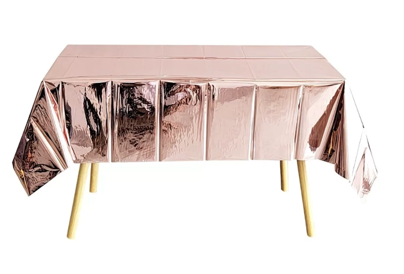 MANTEL RIQUI PLÁSTICO METALIZADO MESA FIESTA DECORA 137X183CM ORO ROSA 120RIP - 1