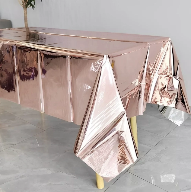 MANTEL RIQUI PLÁSTICO METALIZADO MESA FIESTA DECORA 137X183CM ORO ROSA 120RIP - 2