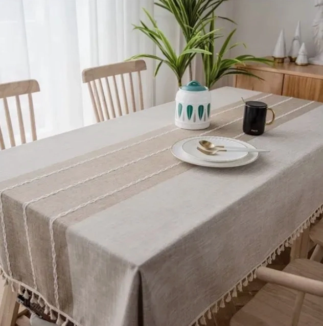 MANTEL RECTANGULAR MANTEL DE LA MESA BORLA ALGODÓN 145X220CM BEIGE - 2