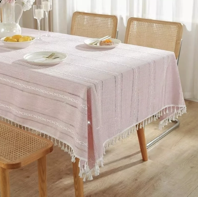 MANTEL RECTANGULAR MANTEL DE LA MESA BORLA ALGODÓN 145X220CM ROSA - 2