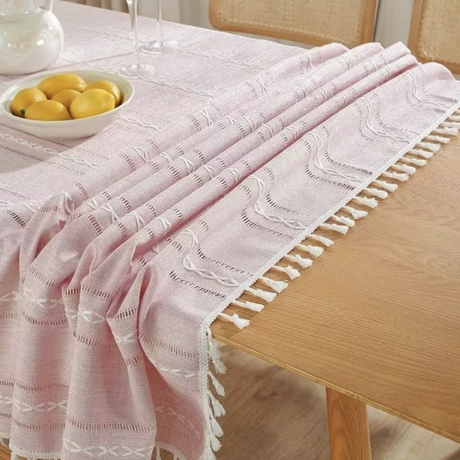 MANTEL RECTANGULAR MANTEL DE LA MESA BORLA ALGODÓN 145X220CM ROSA - 3