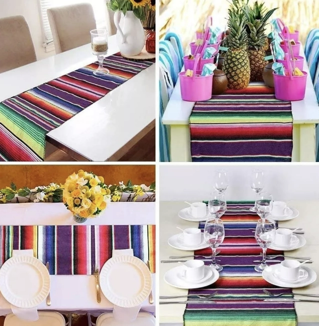 CAMINO DE MESA CON BORLAS DE MANTEL ESTILO MEXICANO - 3