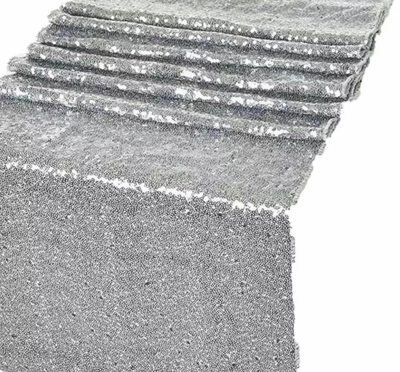 MANTEL DE BANDERA DE MESA CUADRADA DE LENTEJUELAS 275 × 30CM PLATEADO - 2