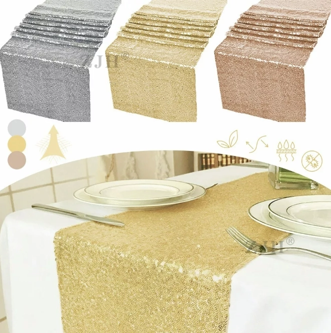 MANTEL DE BANDERA DE MESA CUADRADA DE LENTEJUELAS 275 × 30CM PLATEADO - 3