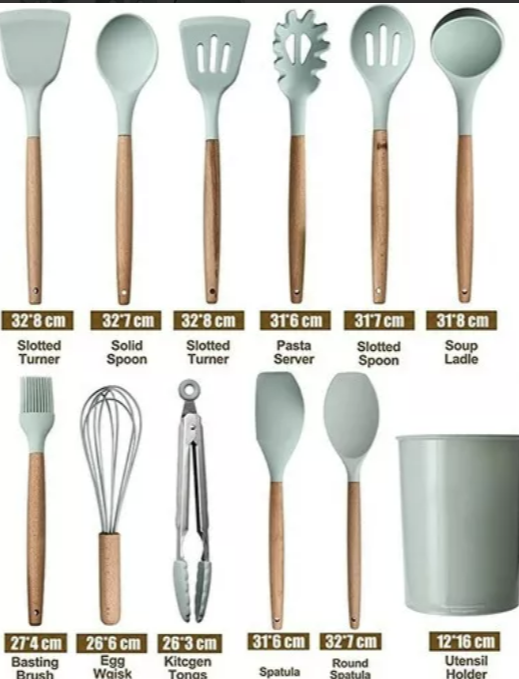 SET 12 UTENSILIOS COCINA MANGO SILICONA Y MADERA REPOSTERÍA. VERDE - 2